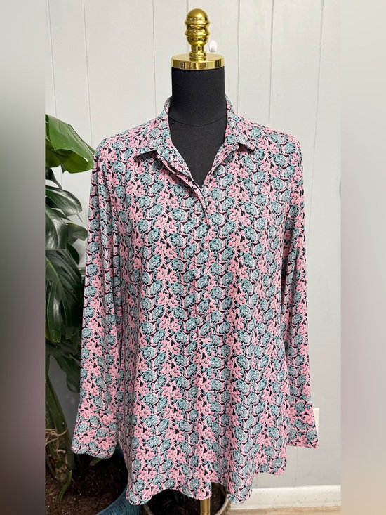 Banana Republic Tops - #18)  Banana Republic Pink Teal Navy Floral Print Blouse